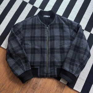 Vince Plaid Wool Bomber Jacket Cashmere Cropped Boxy Fit Preppy Cute Zip Up M